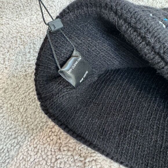 Rowing Blazers Black Stretch Knit Multicolor Logo Unisex Wool Beanie Hat OS NEW - Picture 6 of 7